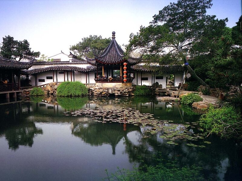 Traditional Chinese garden with pavilion
