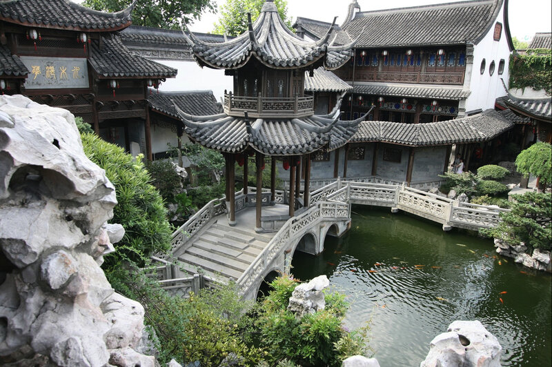 Traditional Chinese garden with pavilion