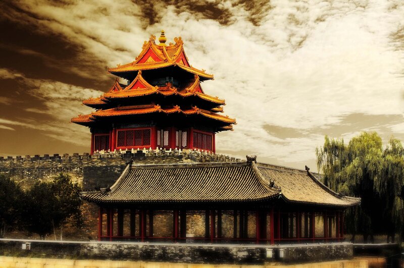 Traditional Chinese Pagoda — Red, Dramatic