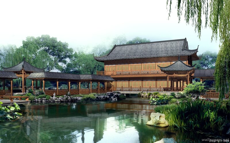 Traditional Chinese Pavilion — Green