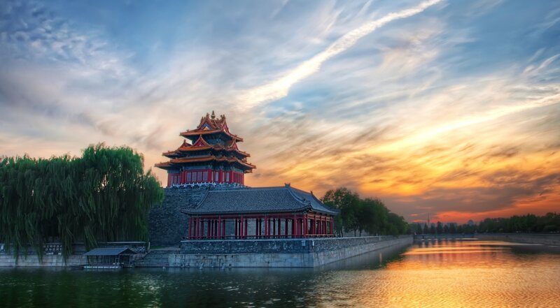 Traditional Chinese Pavilion — Orange, Serene