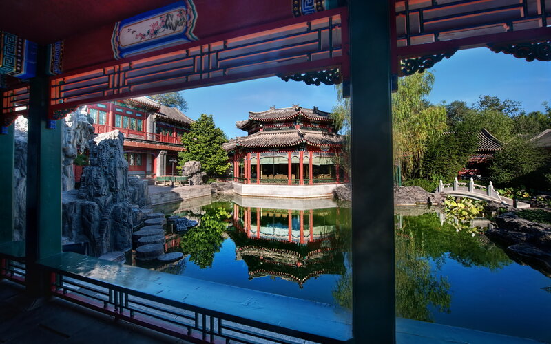 Traditional Chinese Pavilion — Red, Serene