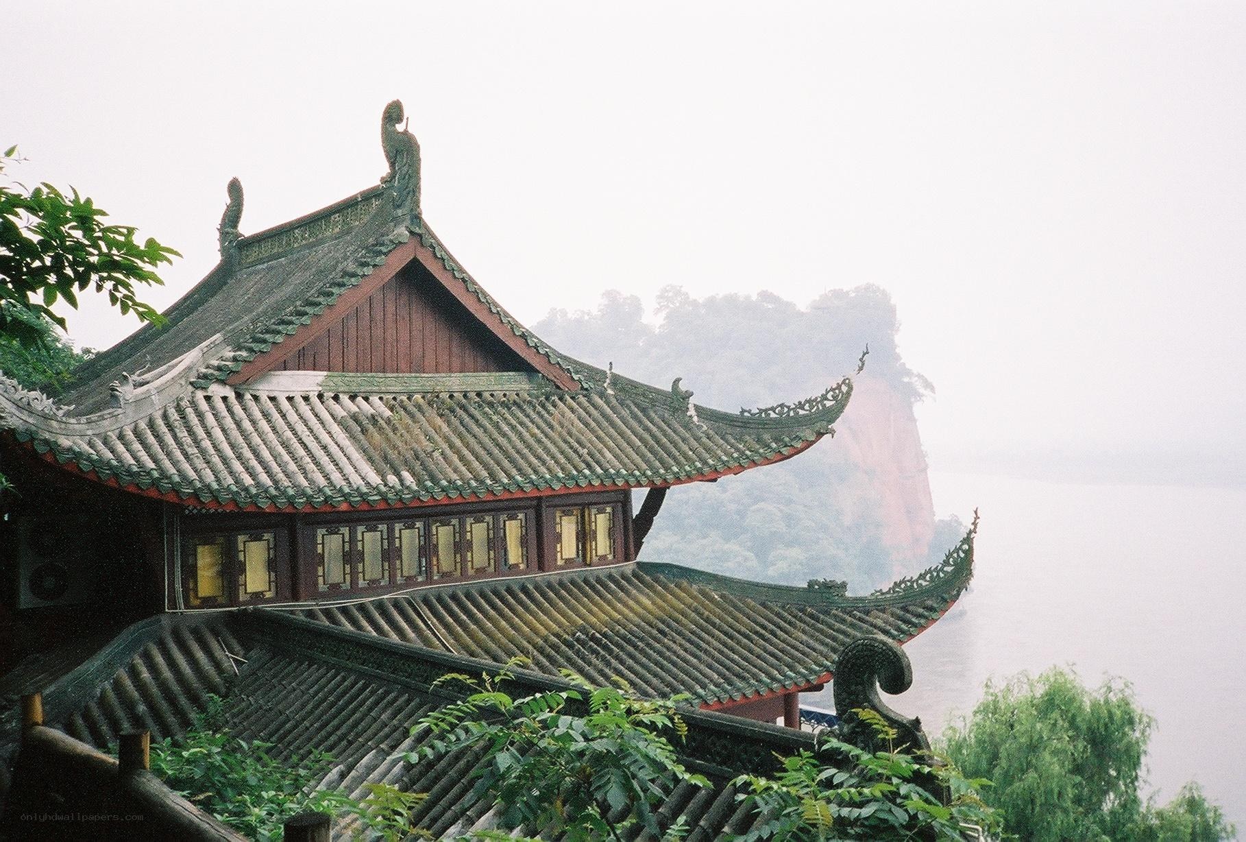 Traditional Chinese temple by the river