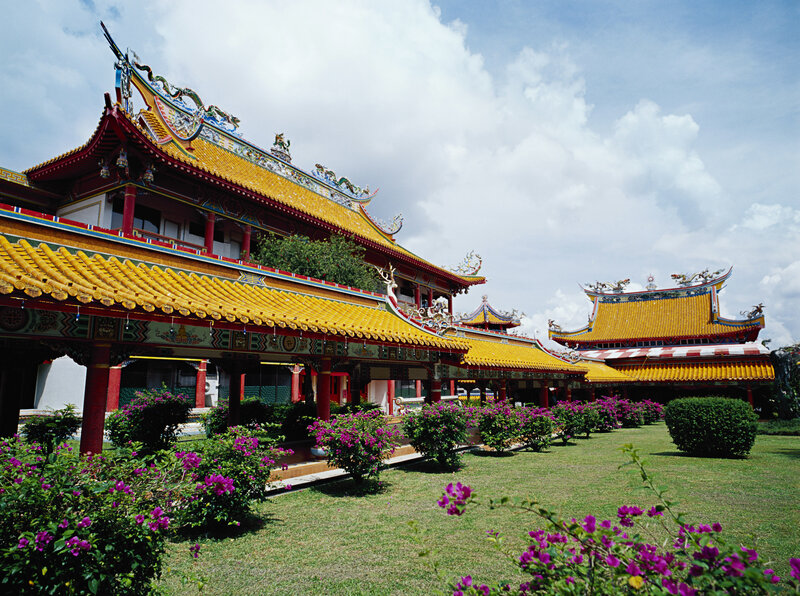 Traditional Chinese temple with yellow roofs