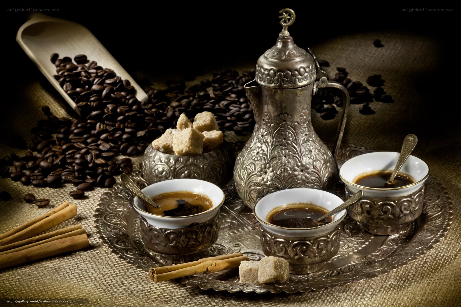 Traditional coffee set with beans