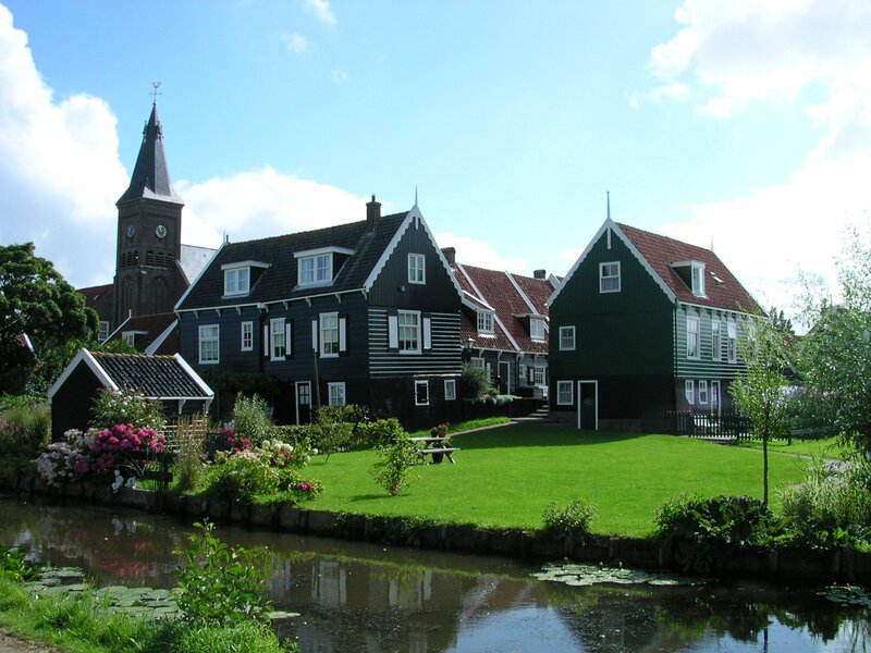 Traditional Dutch houses by a canal