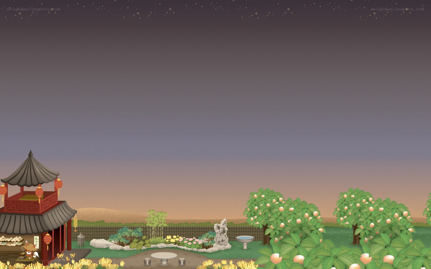 Traditional garden at dusk