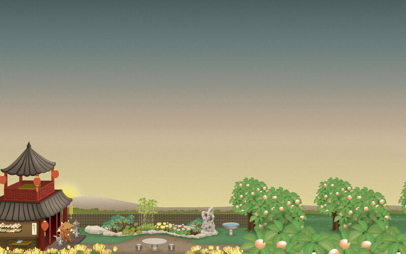 Traditional garden at sunset