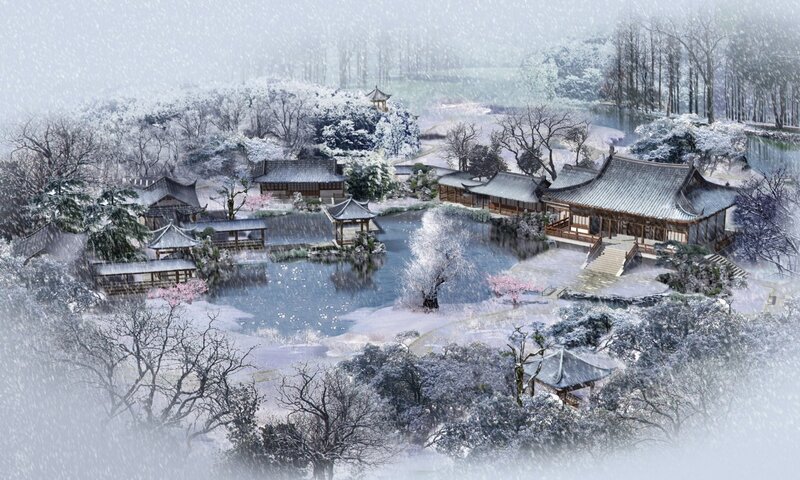 Traditional Garden in Snow
