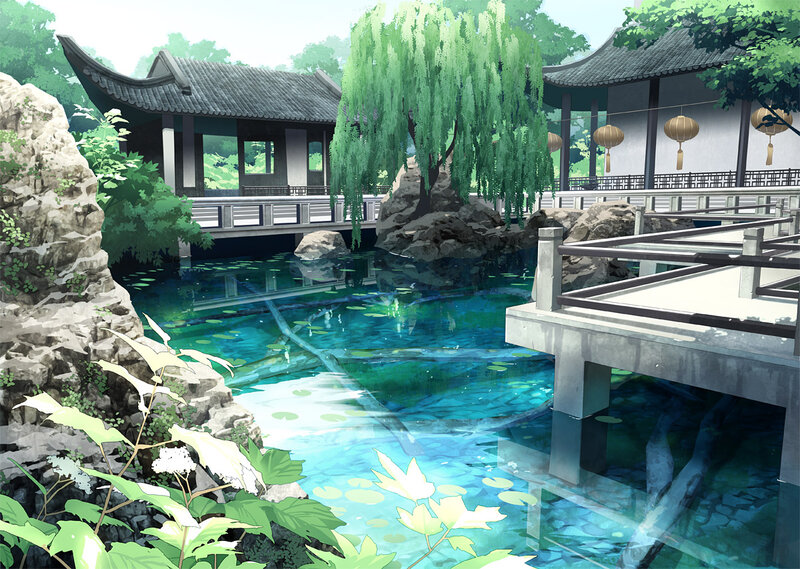 Traditional Garden Pond — Green, Serene