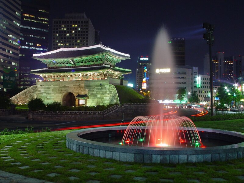 Traditional Gate at Night — Green