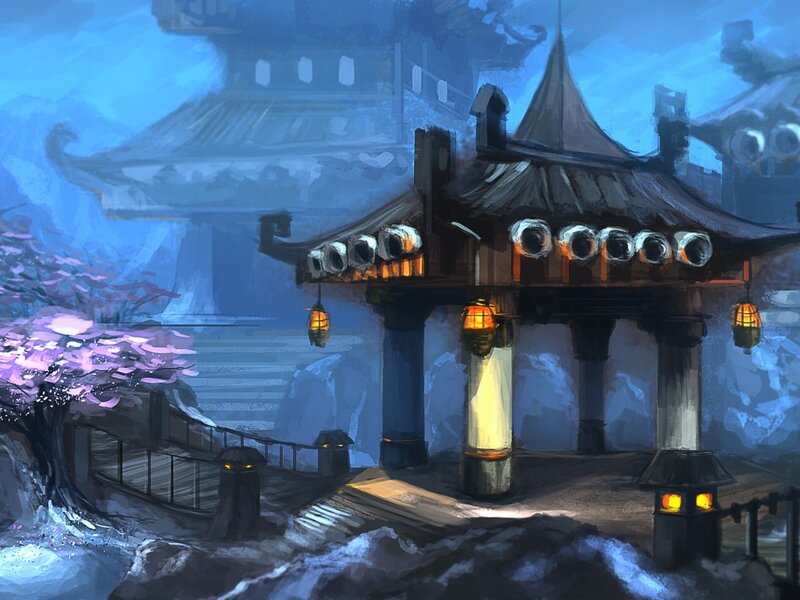 Traditional Gate at Night