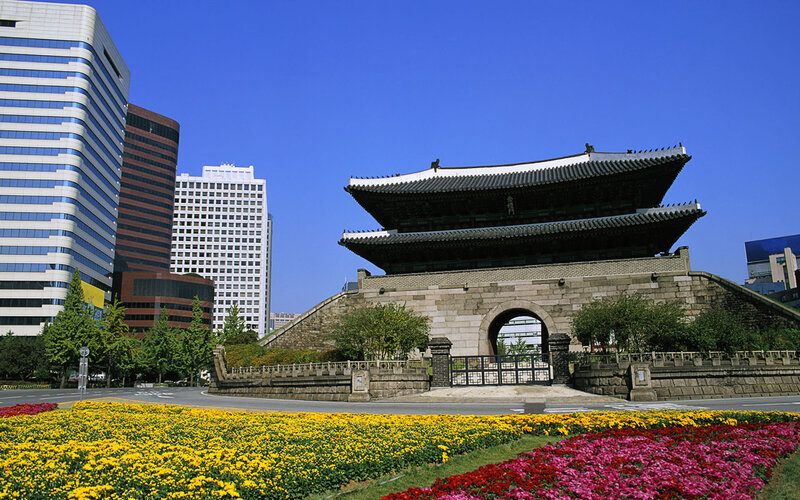 traditional gate in modern city