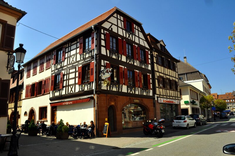 Traditional half-timbered building in a European town