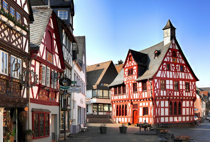 Traditional half-timbered buildings in a German town