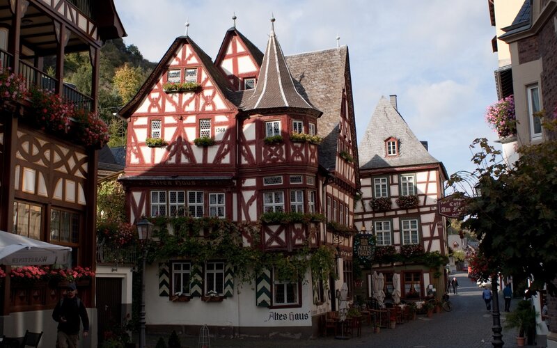 Traditional half-timbered houses in a German town
