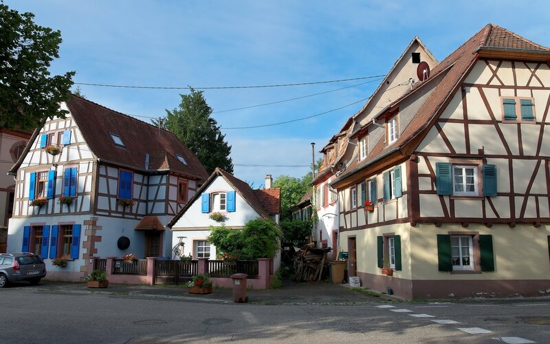 Traditional half-timbered houses in a village