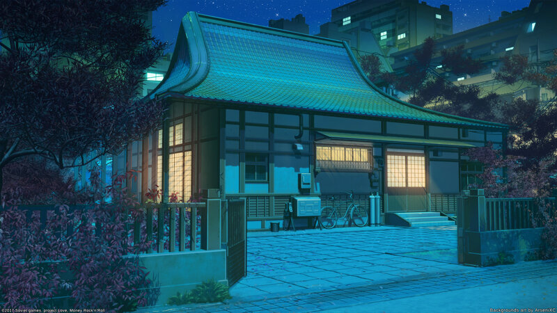 Traditional House at Night — Blue
