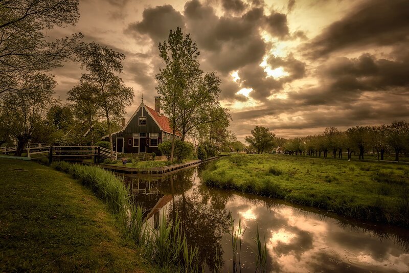 Traditional House by Canal — Green