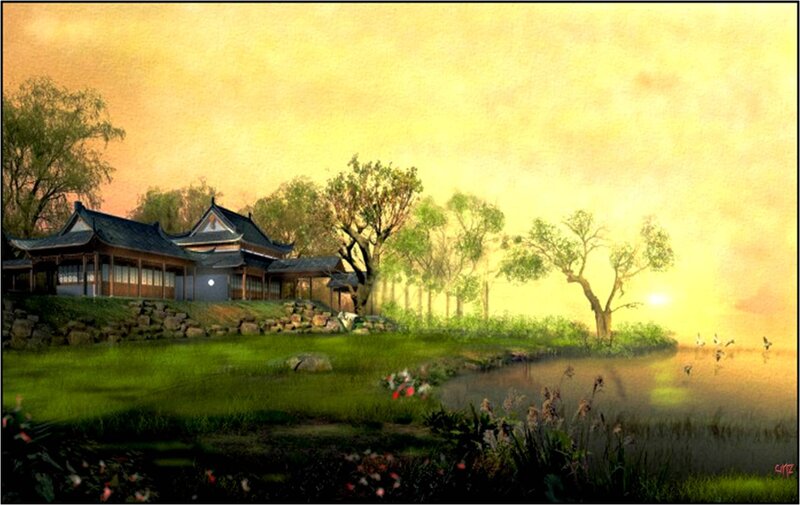 Traditional House by Lake — Yellow