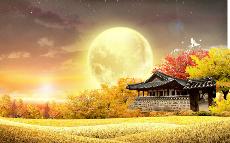 Traditional House in Autumn Field