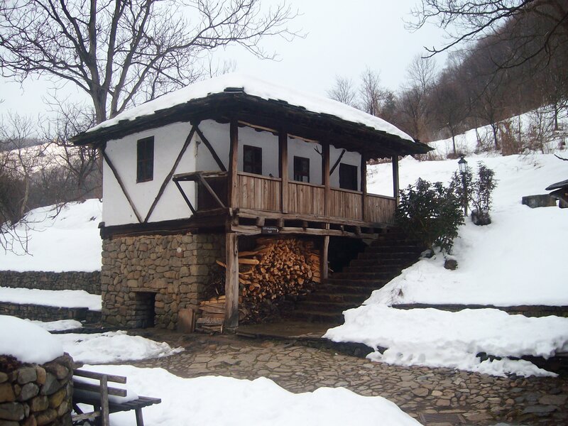 Traditional House in Snow — White