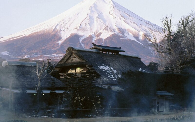 Traditional house with Mount Fuji