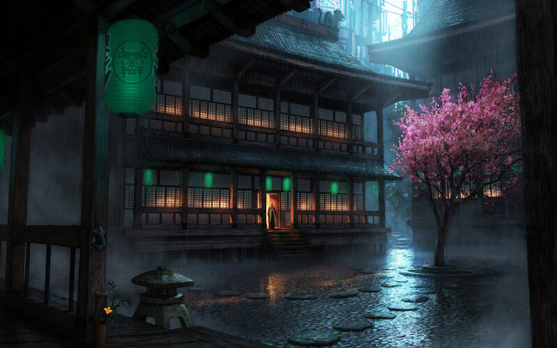 Traditional Japanese Building — Green, Serene