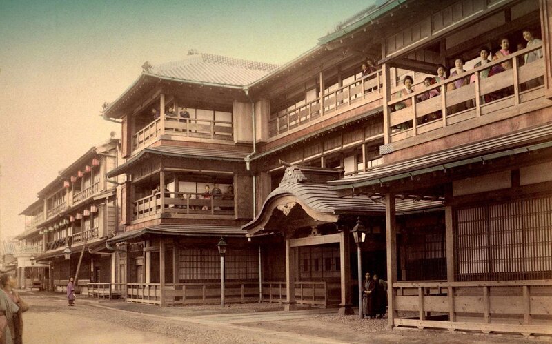 Traditional Japanese building with people