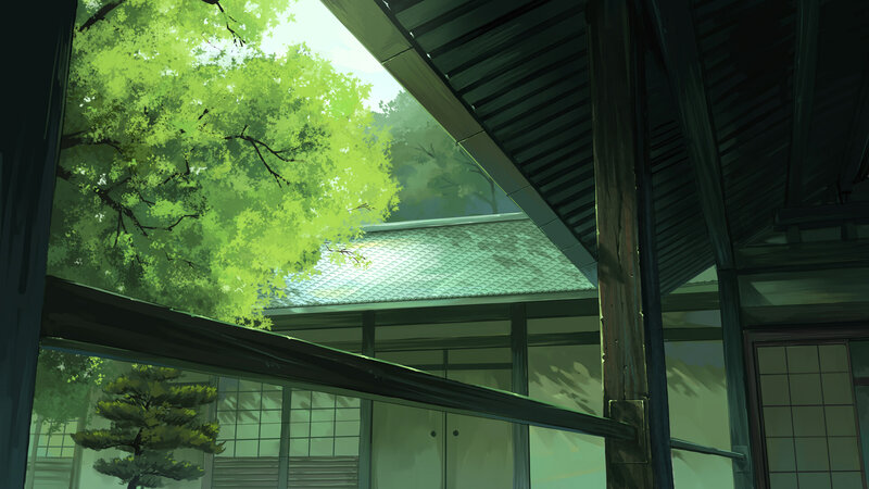 Traditional Japanese House — Green, Serene, Afternoon, Anime, Tree