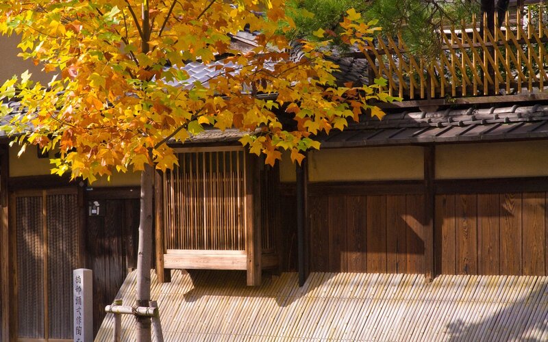 Traditional Japanese house in autumn