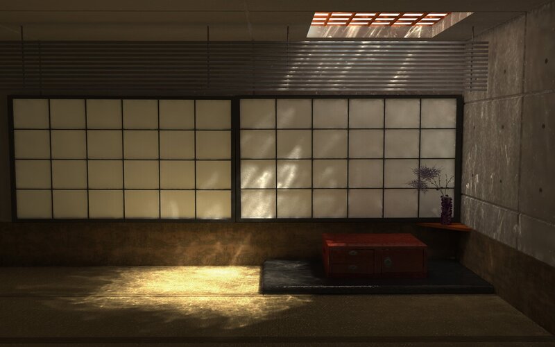 Traditional Japanese Room — Brown, Serene, 3d Render