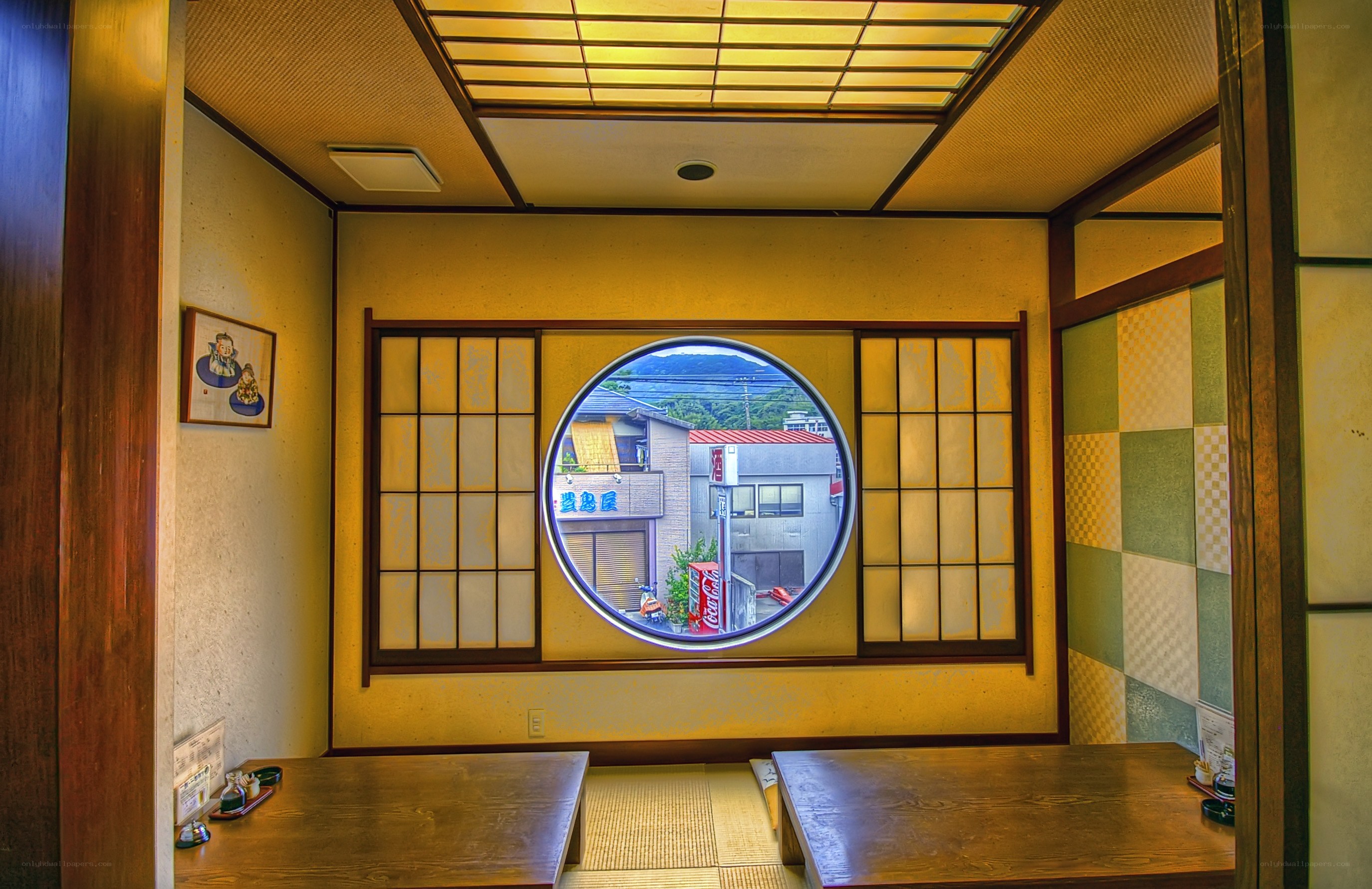 Traditional Japanese room with round window