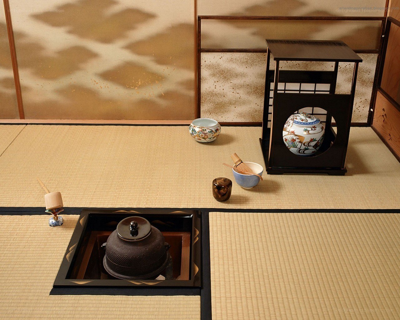 Traditional Japanese tea ceremony setup