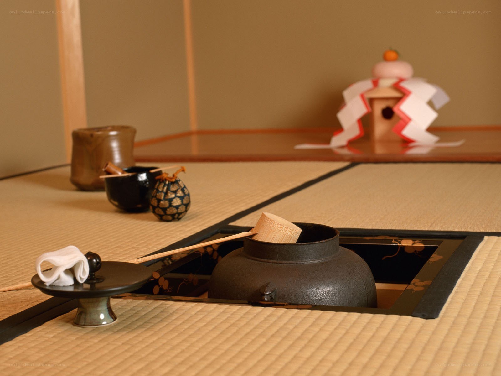 Traditional Japanese tea ceremony setup