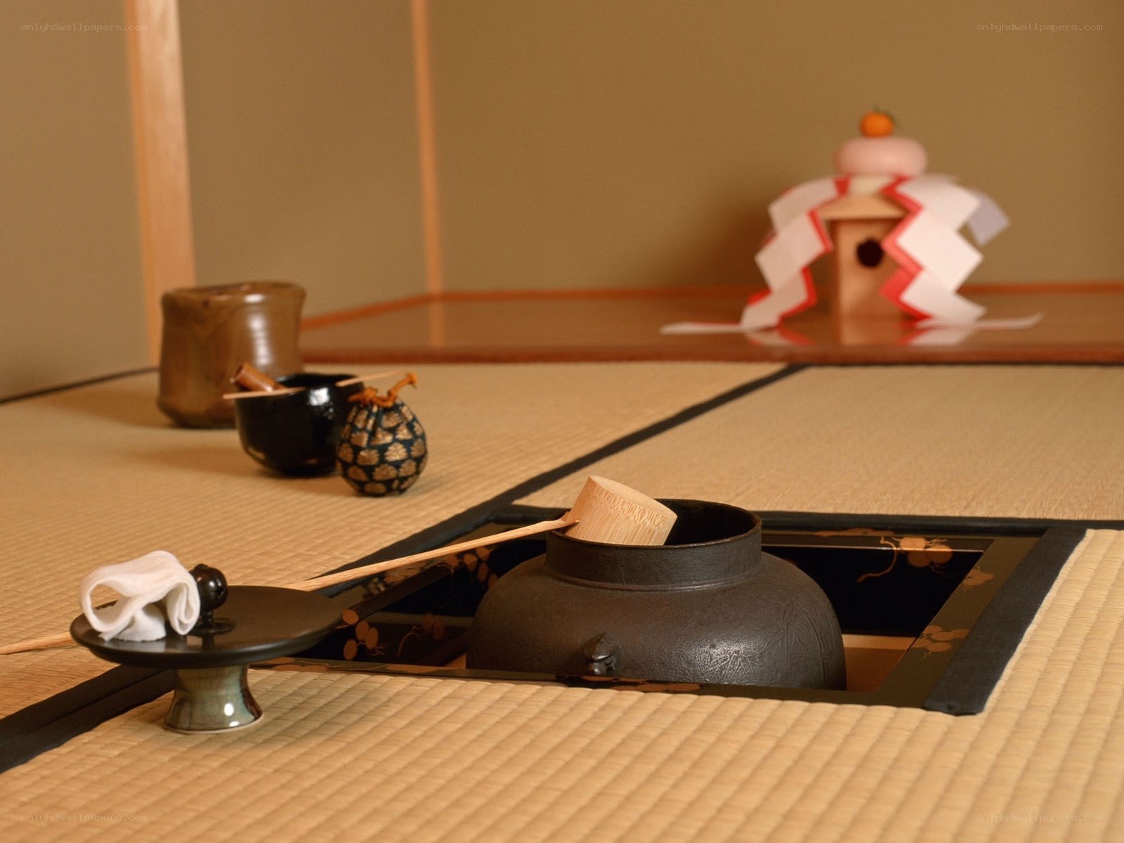 Traditional Japanese tea ceremony setup