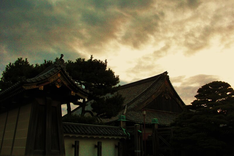 Traditional Japanese temple at dusk