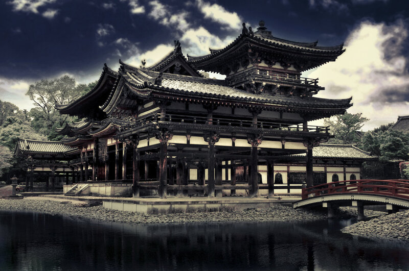 Traditional Japanese Temple — Black