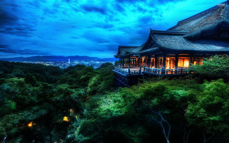 Traditional Japanese Temple — Blue, Dramatic, Night