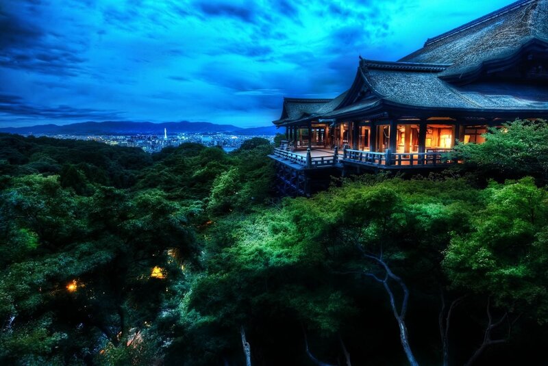 Traditional Japanese Temple — Blue, Dramatic