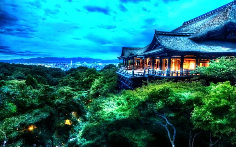 Traditional Japanese Temple — Blue, Serene