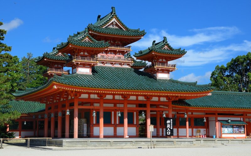 Traditional Japanese Temple — Green, Serene, Afternoon, Photograph, Green Roof