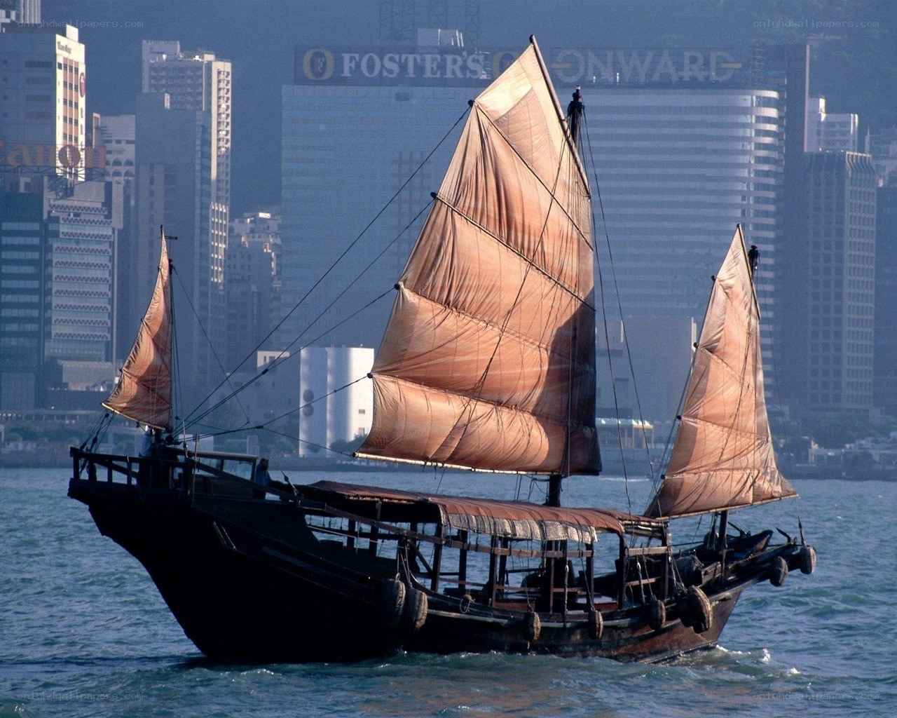 Traditional junk boat in harbor