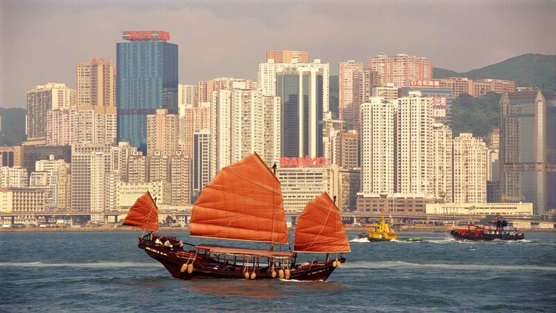 Traditional junk boat in Hong Kong harbor
