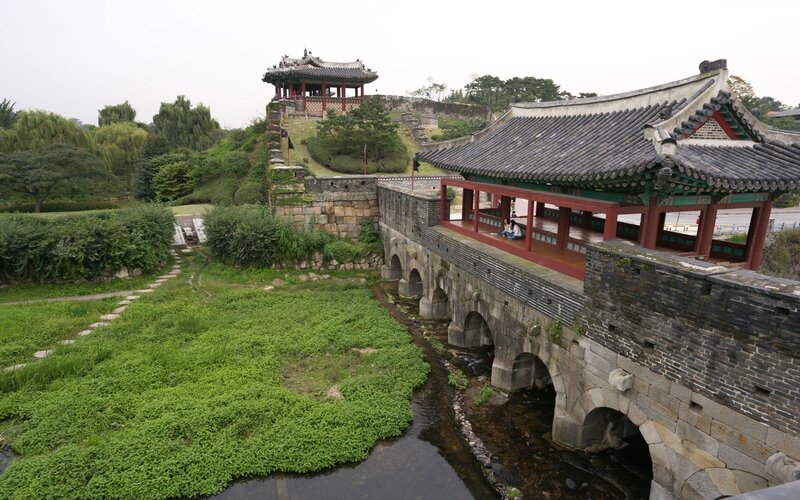 traditional korean bridge and fortress
