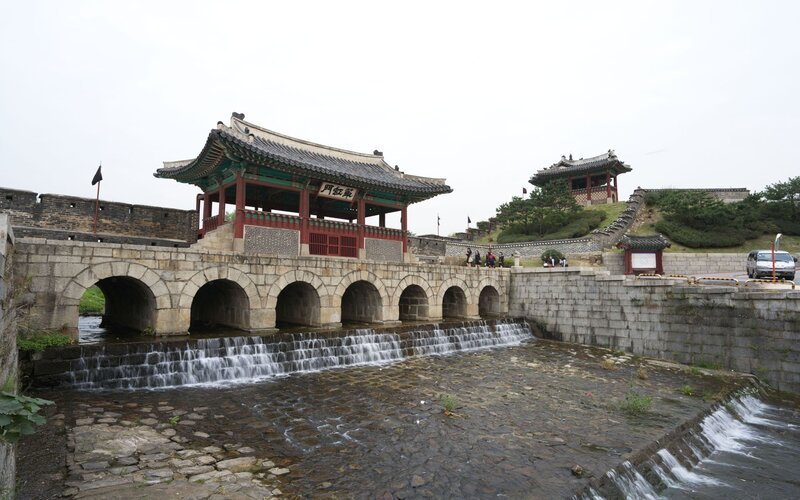 traditional korean gate and bridge