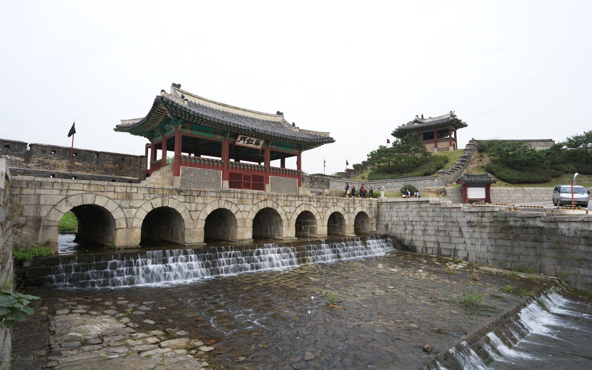 traditional korean gate and bridge