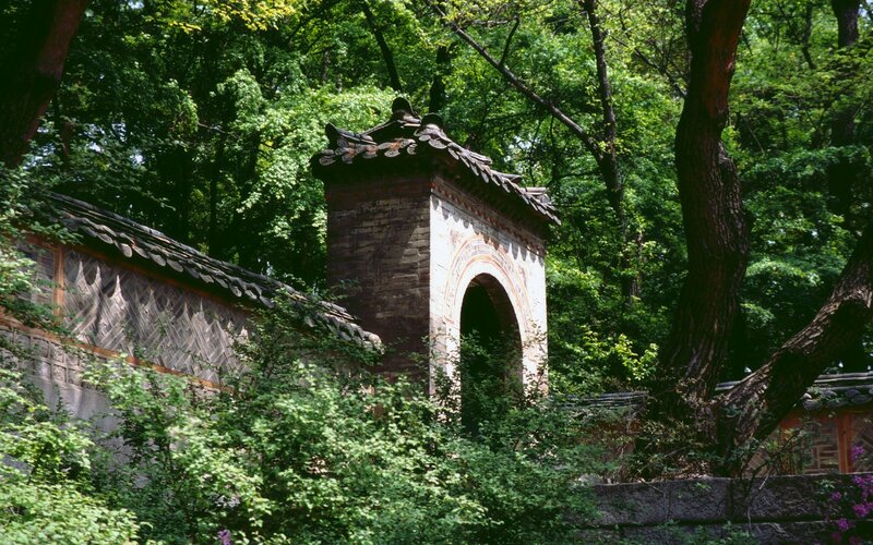 Traditional Korean gate in forest