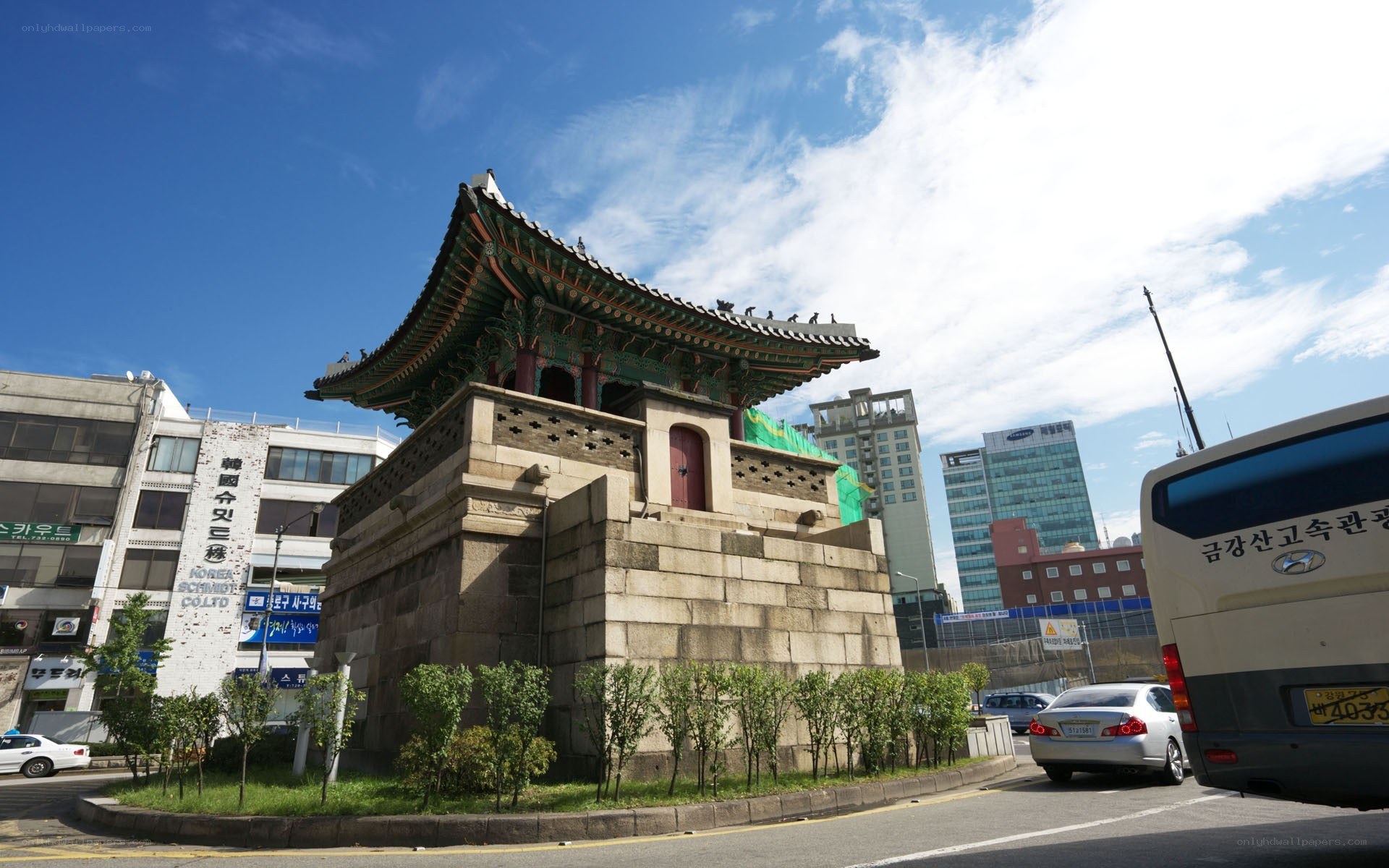 Traditional Korean gate in urban setting