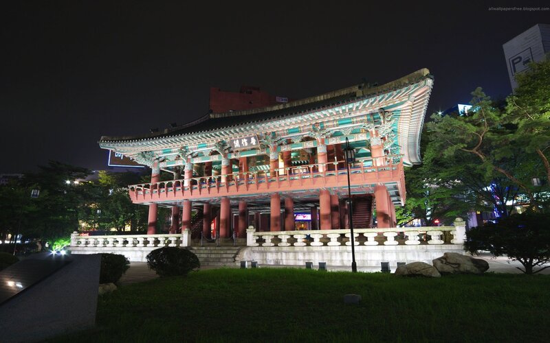 traditional korean pavilion at night